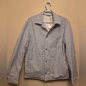 NWT Zara Navy Blue Striped Button-Up Quilted Jacket Size S